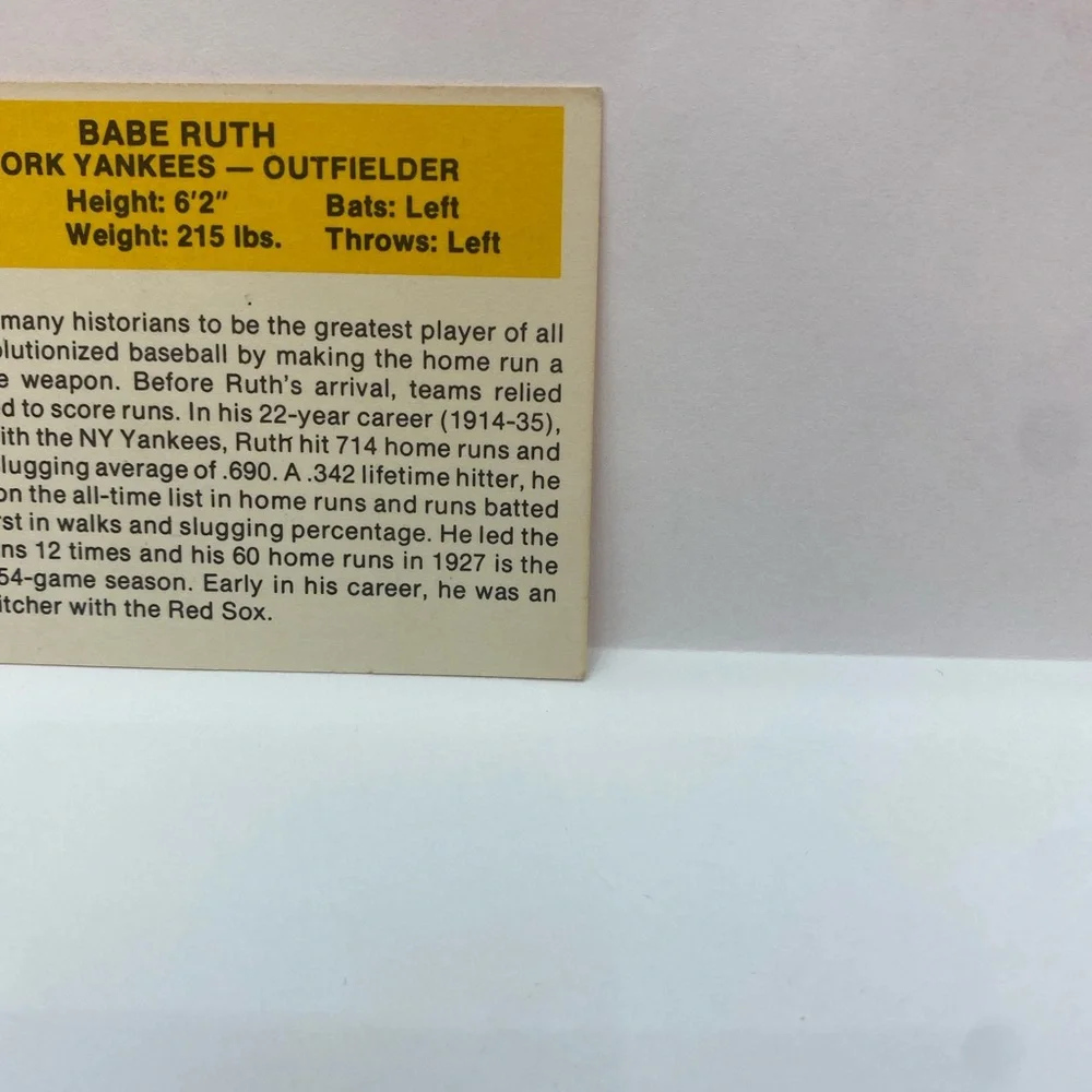 1987 Hygrade All-Time Greats Babe Ruth Yankees (070) - Picture 4 of 4